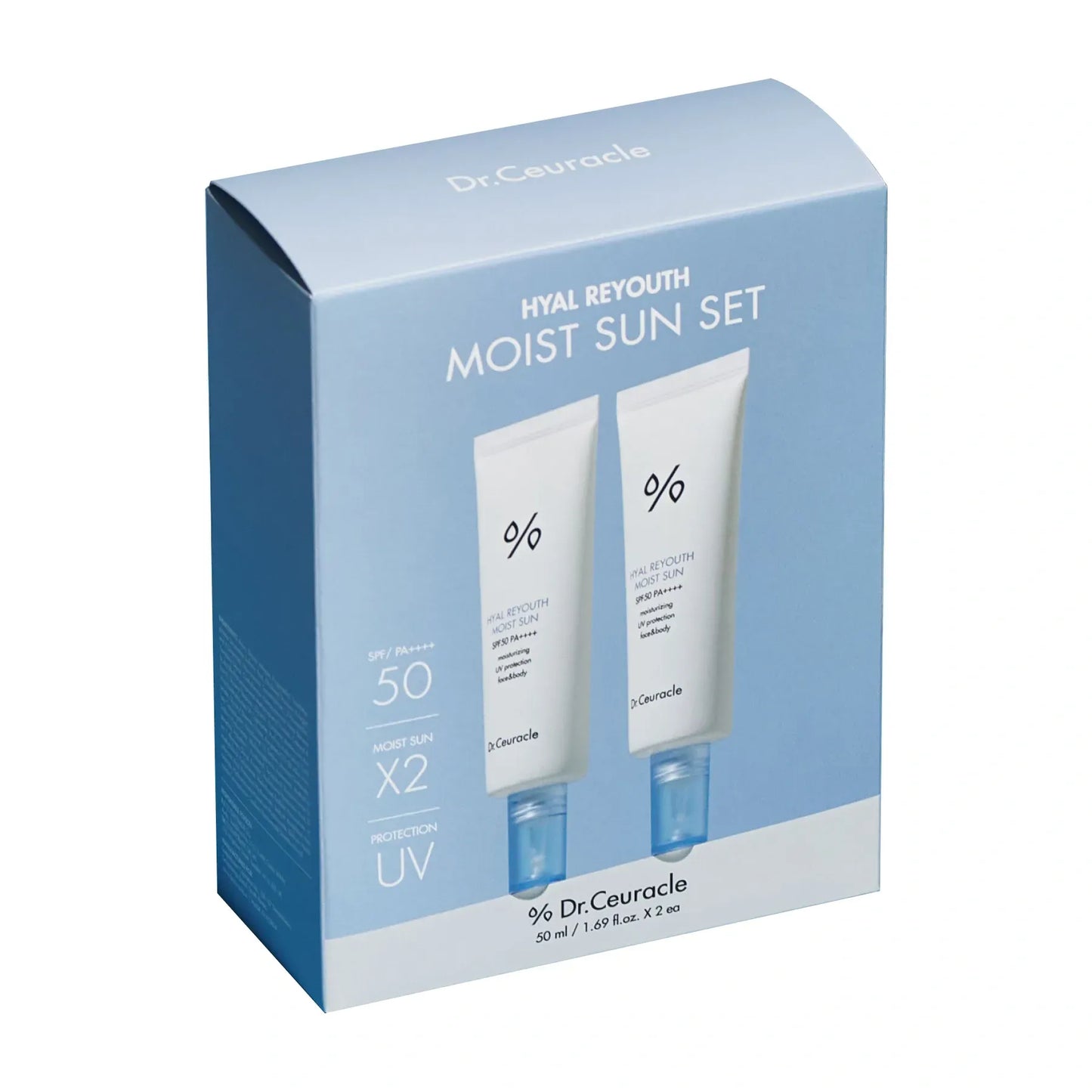 Набір зволожувальних сонцезахисних кремів SPF 50+/PA++++ Dr.Ceuracle Hyal Reyouth Moist Sun Duo Set